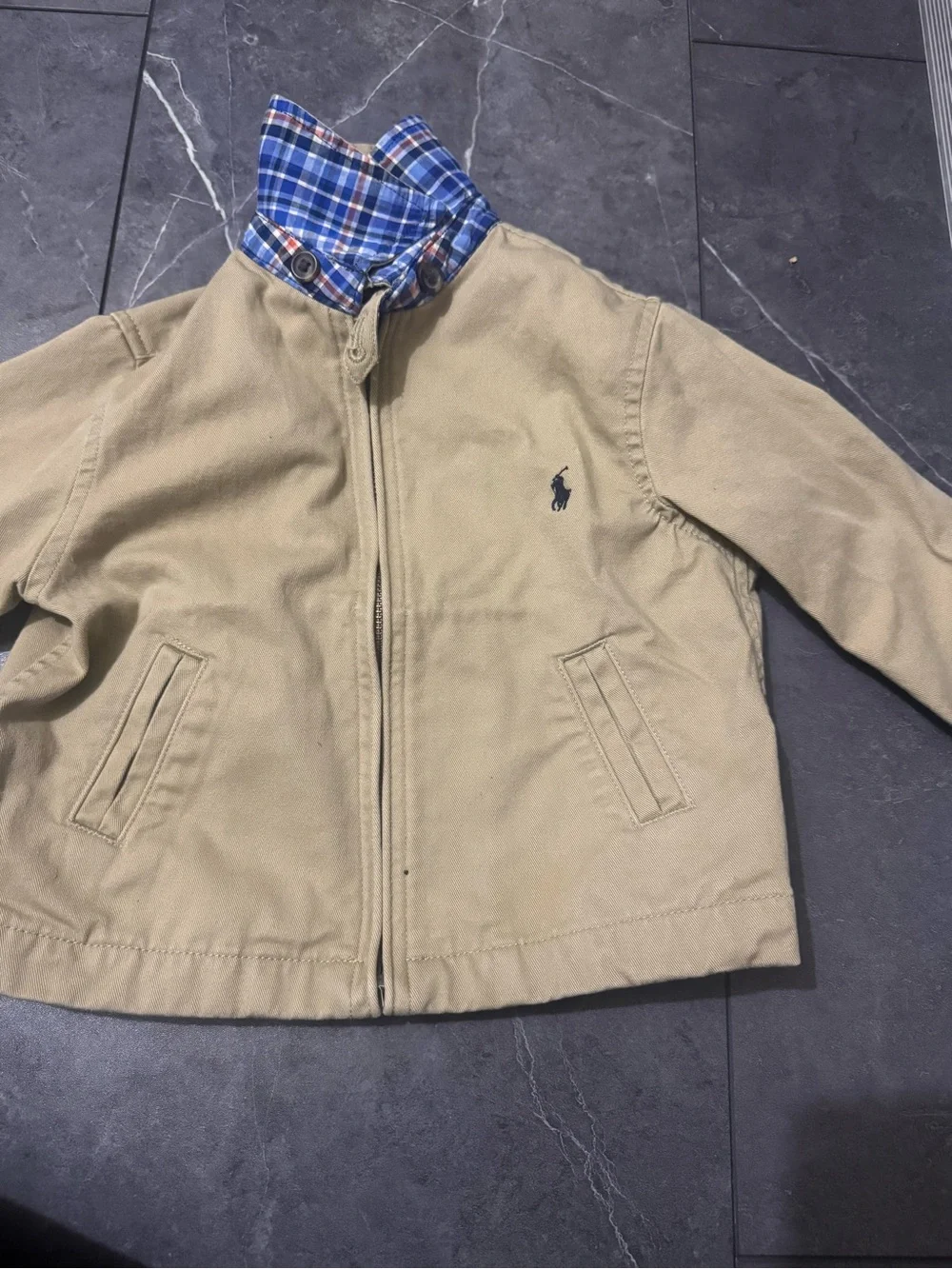 Polo by Ralph Lauren Khaki Jacket with Blue Plaid Lining